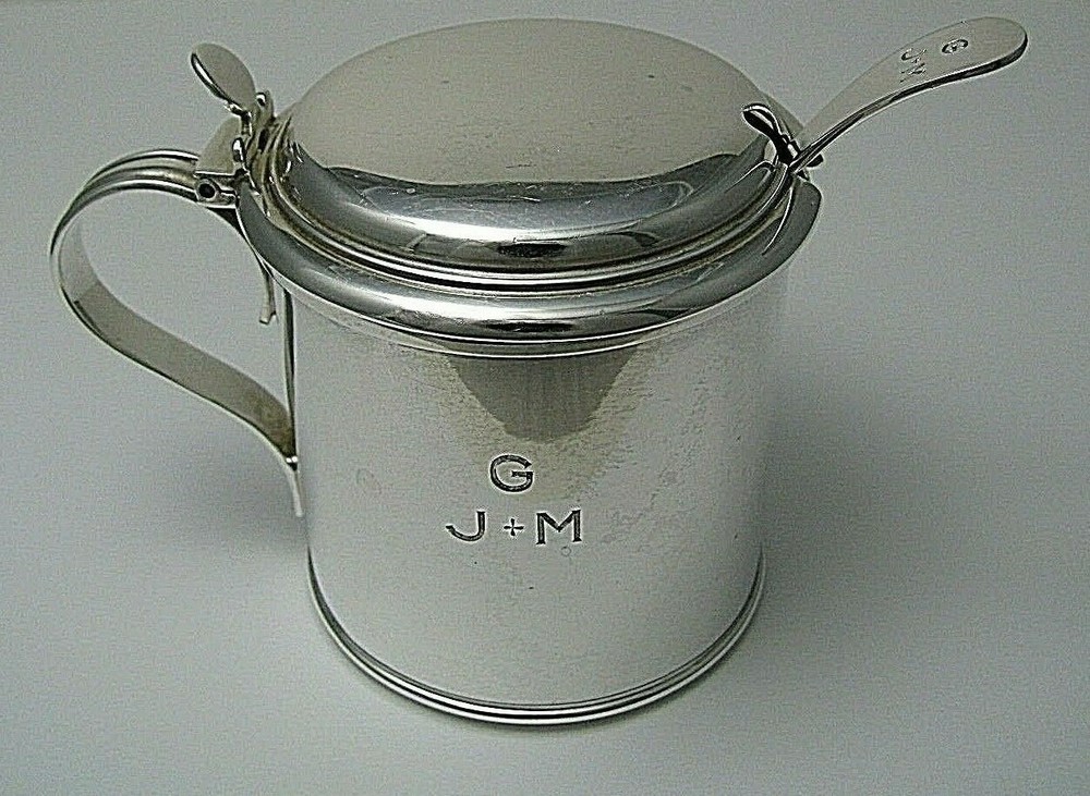 STERLING SILVER MUSTARD POT Black Starr Frost Gorham & SILVER SPOON Watson c1920