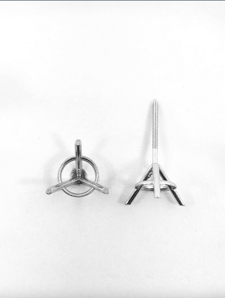 18K White Gold Stud Earring Finding Mounting Setting Round 3-Prong Martini Screw