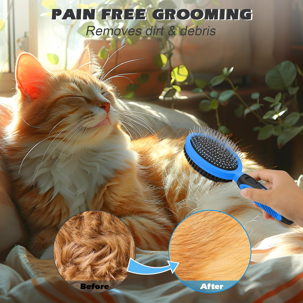2PCS Pet Grooming Tools - Double-Sided Brush for Shedding and Bathing, Suitable
