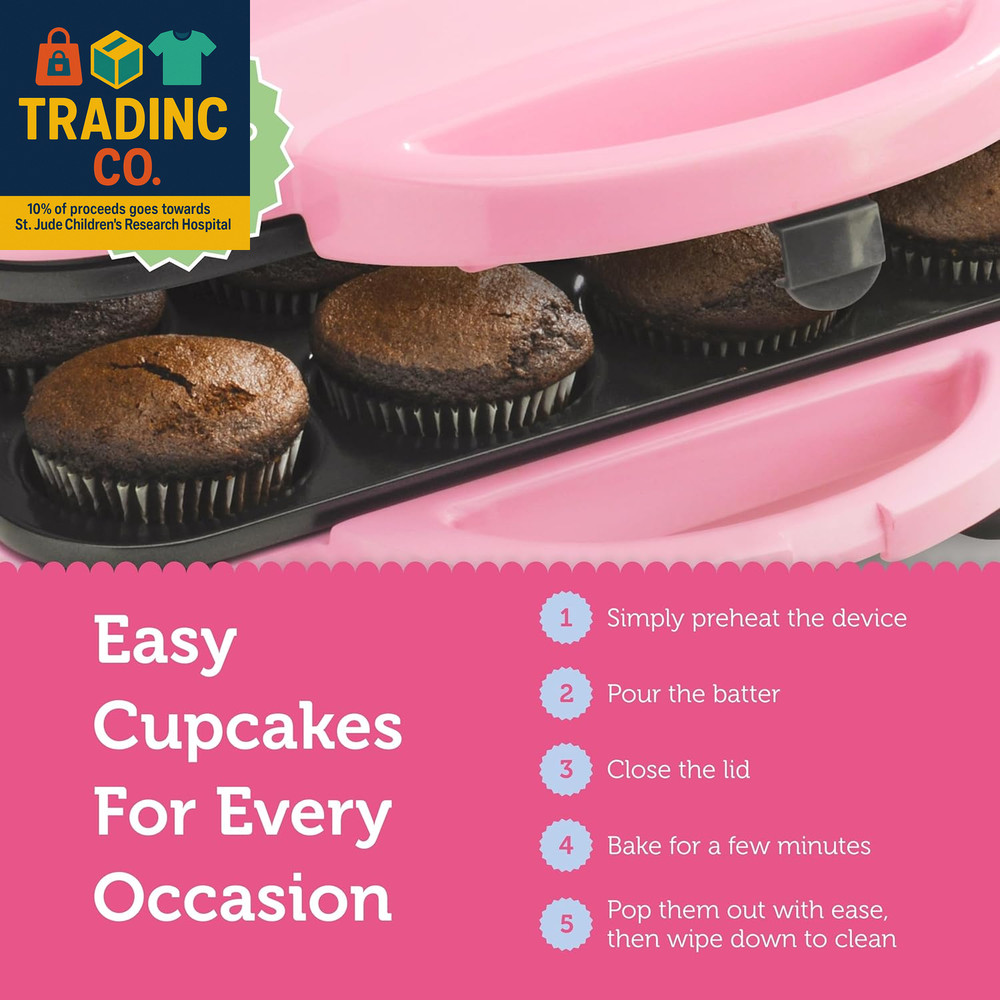 Full Size 12 Cupcake Maker - Kitchen Appliance with Nonstick Coating & Latching