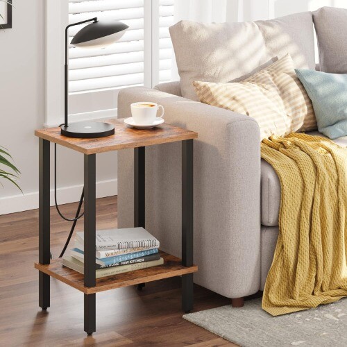 End Table, 2 Piece Set, Side Table, Nightstand, 2 Storage Shelves