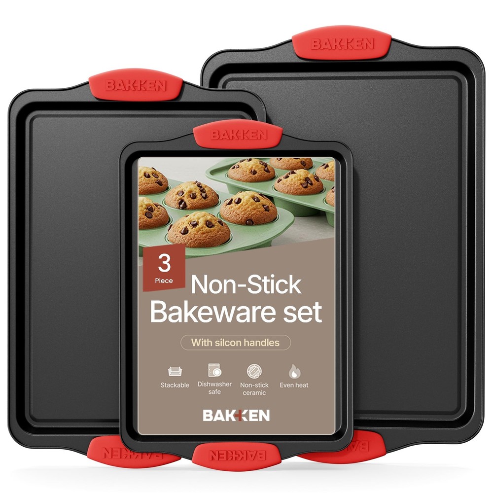 Baking Pan Set – 3 Piece Cookie Sheet – Deluxe Black 3 Set,