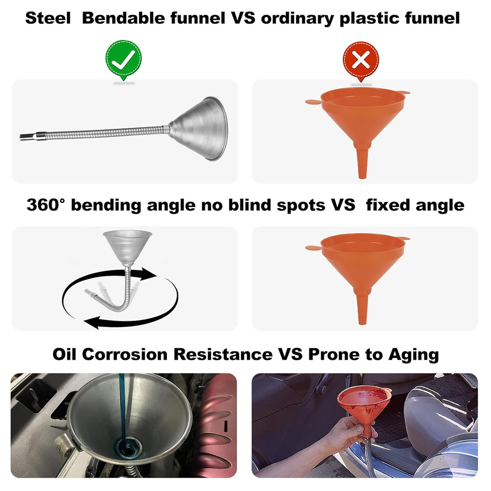Steel Bendable Universal Spout Funnel with Filter and Flexible Pipe - Galvanized