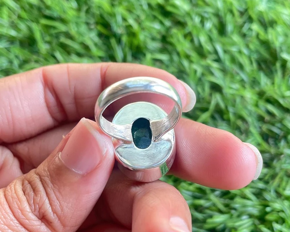 Solid 925Sterling Silver Natural Emerald Oval Green Gemstone Statement Band Ring