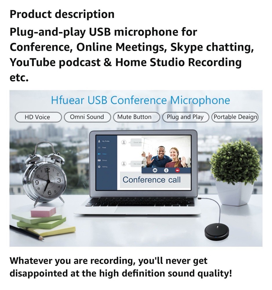 USB Omnidirectional Conference Microphone Plug & Play Upgraded