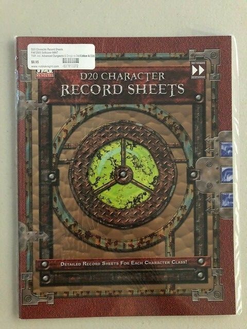 D20 Character Record Sheets Fast Forward Entertainment D&D - New