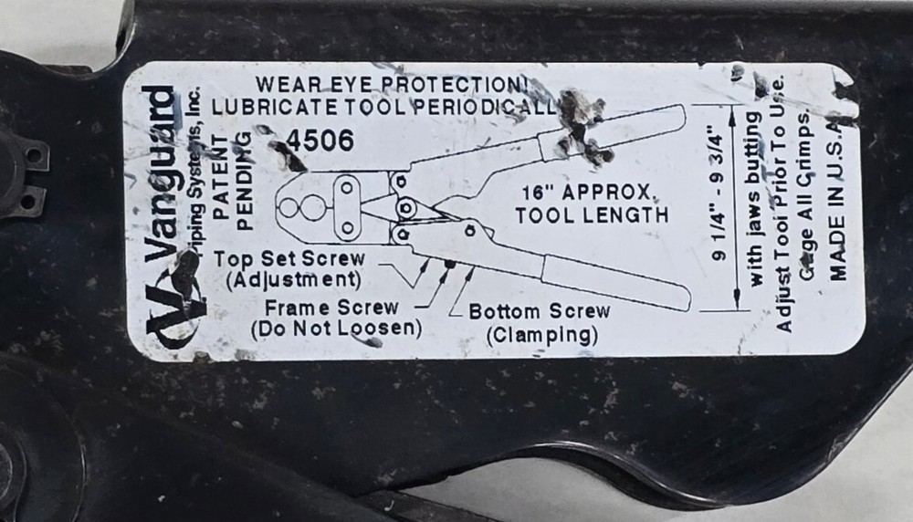 Vanguard Piping System Full Circle Crimp Crimper Tool 4506