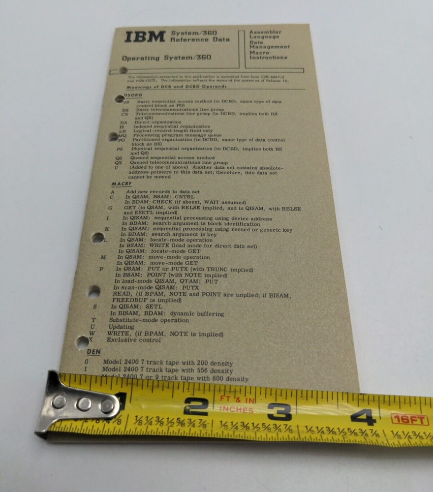 IBM System/360 Command Language Reference Data Booklet 1970s Vintage System360