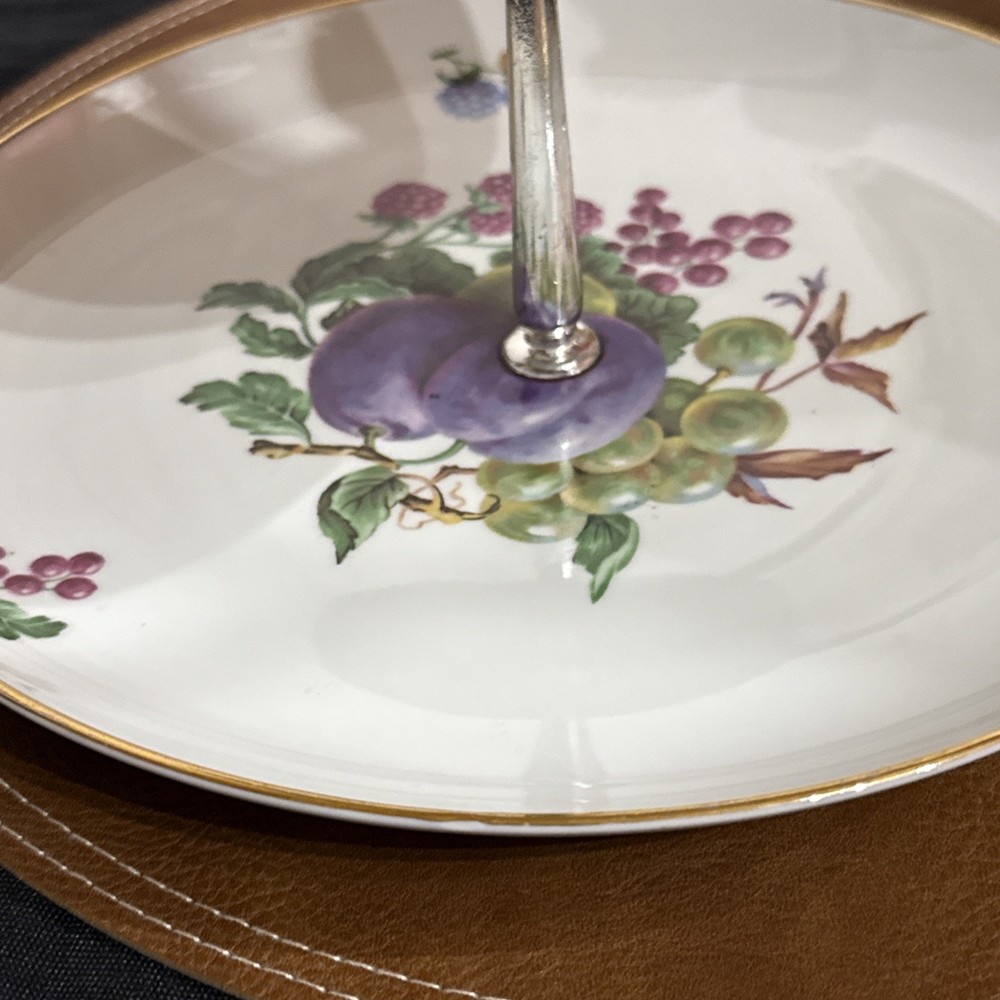 Vintage Snack Tray Two-Tier With Handle, Fruit Motif Great Spring Table Setting
