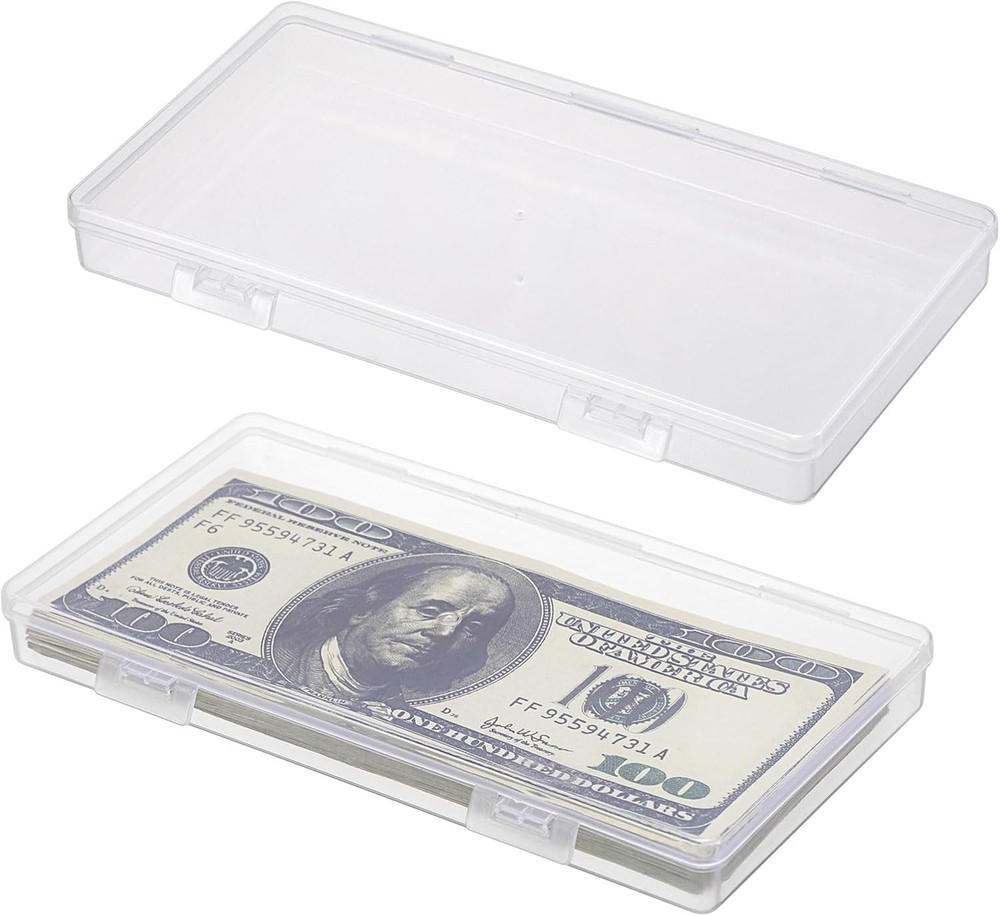 2 Pack Plastic Cash Box Clear Currency Tray Rectangular Cash Storage Holder