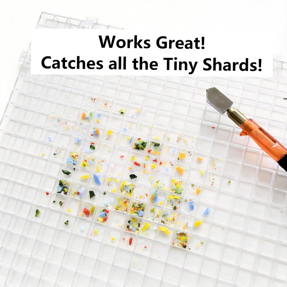 Stained Glass Cutting Mat, Solid Bottom Plastic Grid, 12"x12", Includes Rubbe...