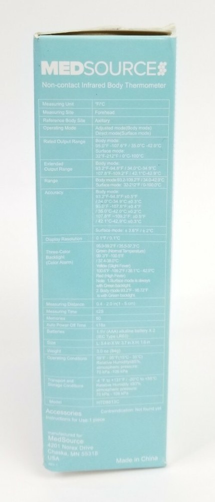 MedSource Non-Contact Infrared Body Thermometer Model MS-131002