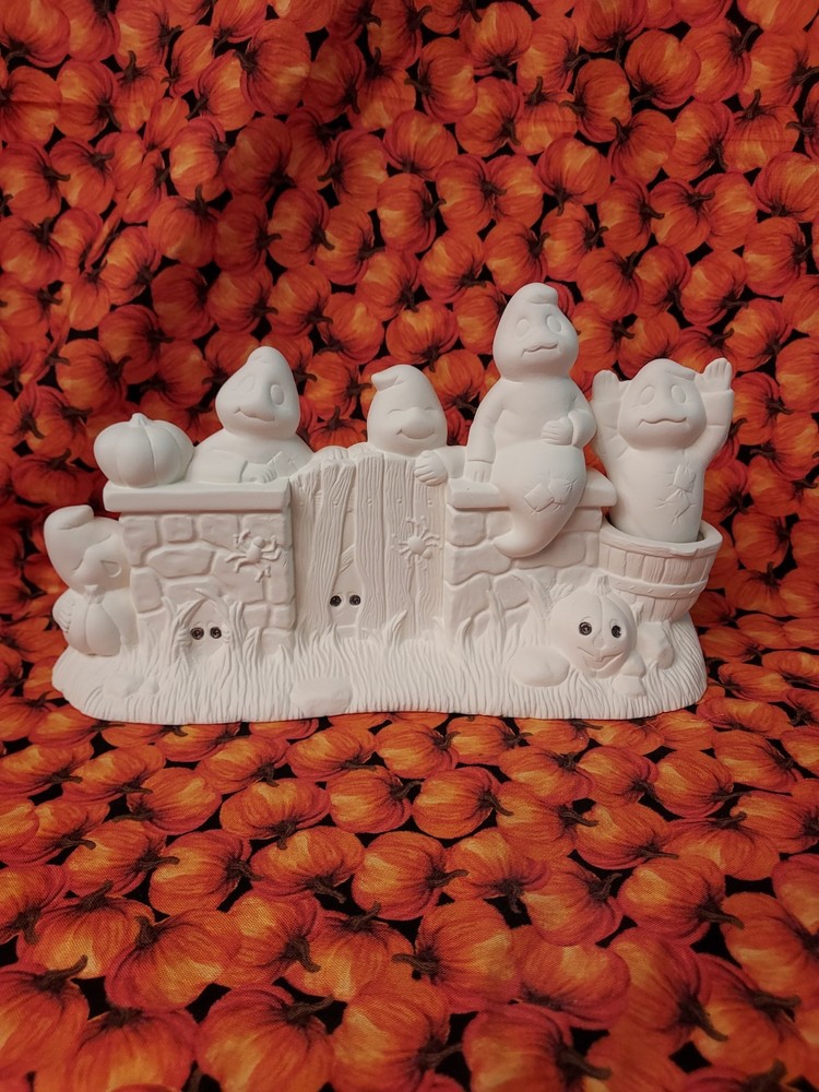 Ceramic Bisque~ Ready to Paint ~Ghost Fence Scene Rice Light Included