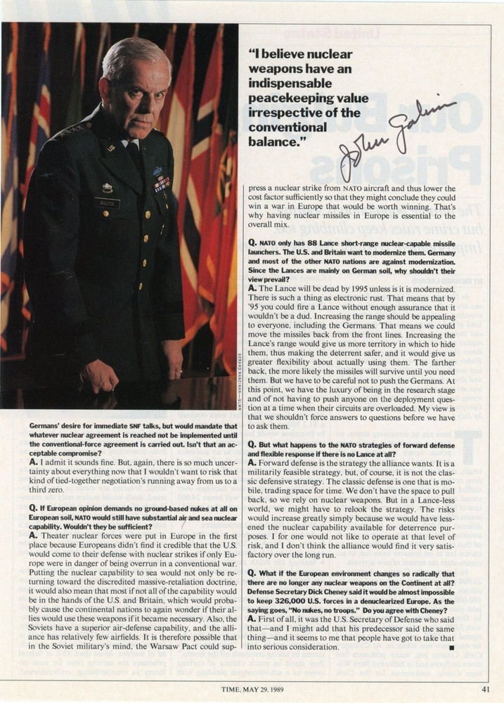 Gen. John Galvin- Signed Magazine Page