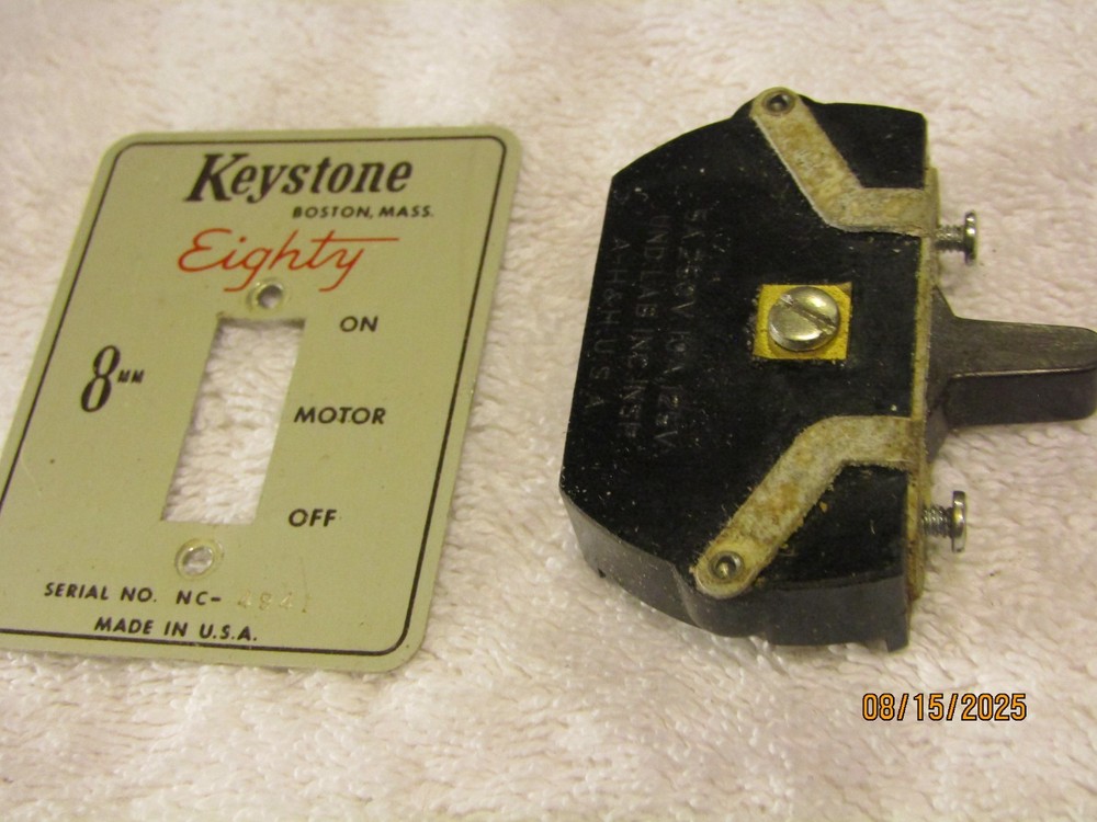 Vintage 8MM Keystone EIGHTY Projector On Motor Off Switch with Plate