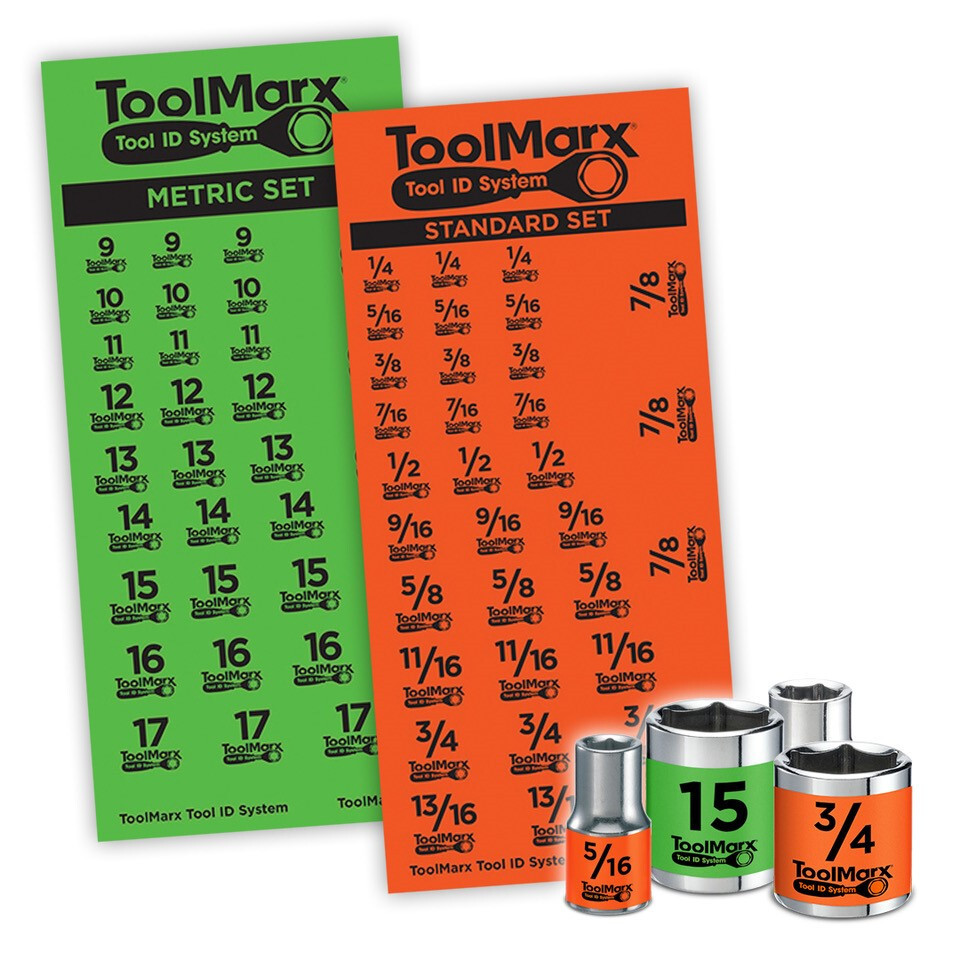 Toolmarx Socket Set Wrench Labels - Easy to Read Decals - Metric and Standard