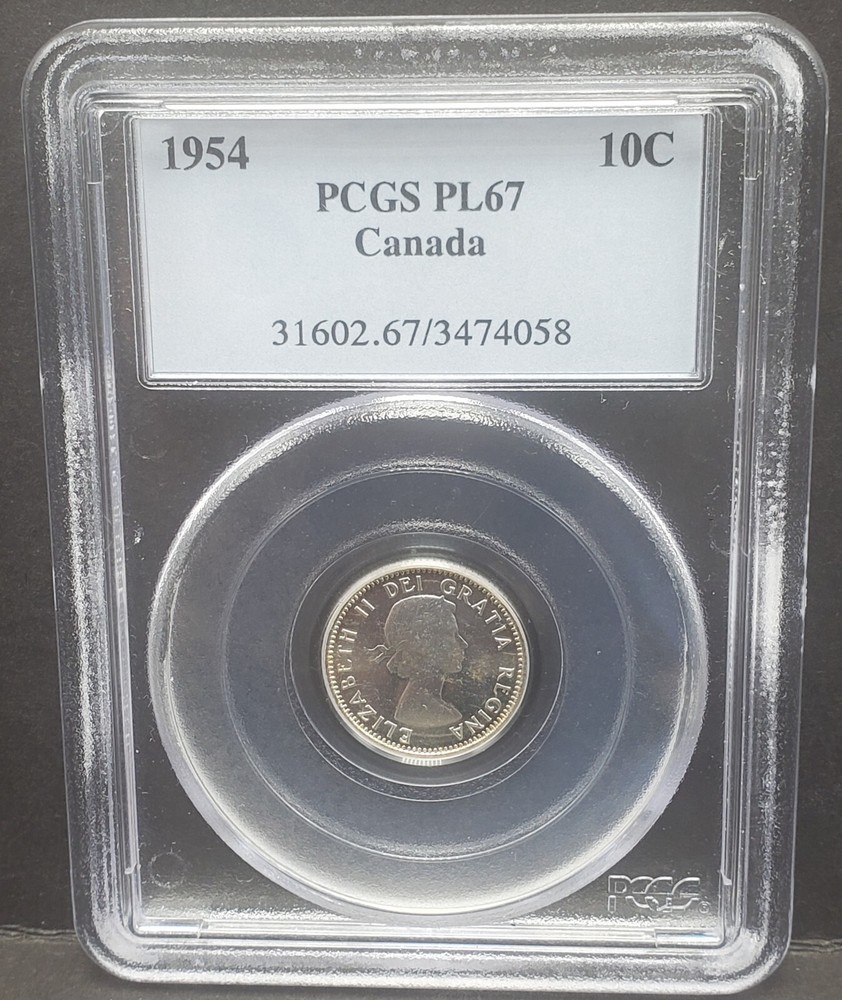 1954 Canada 10 Cent Dime PCGS PL67