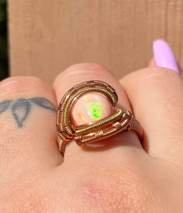 Fire Opal Ring In Copper - Handmade In USA