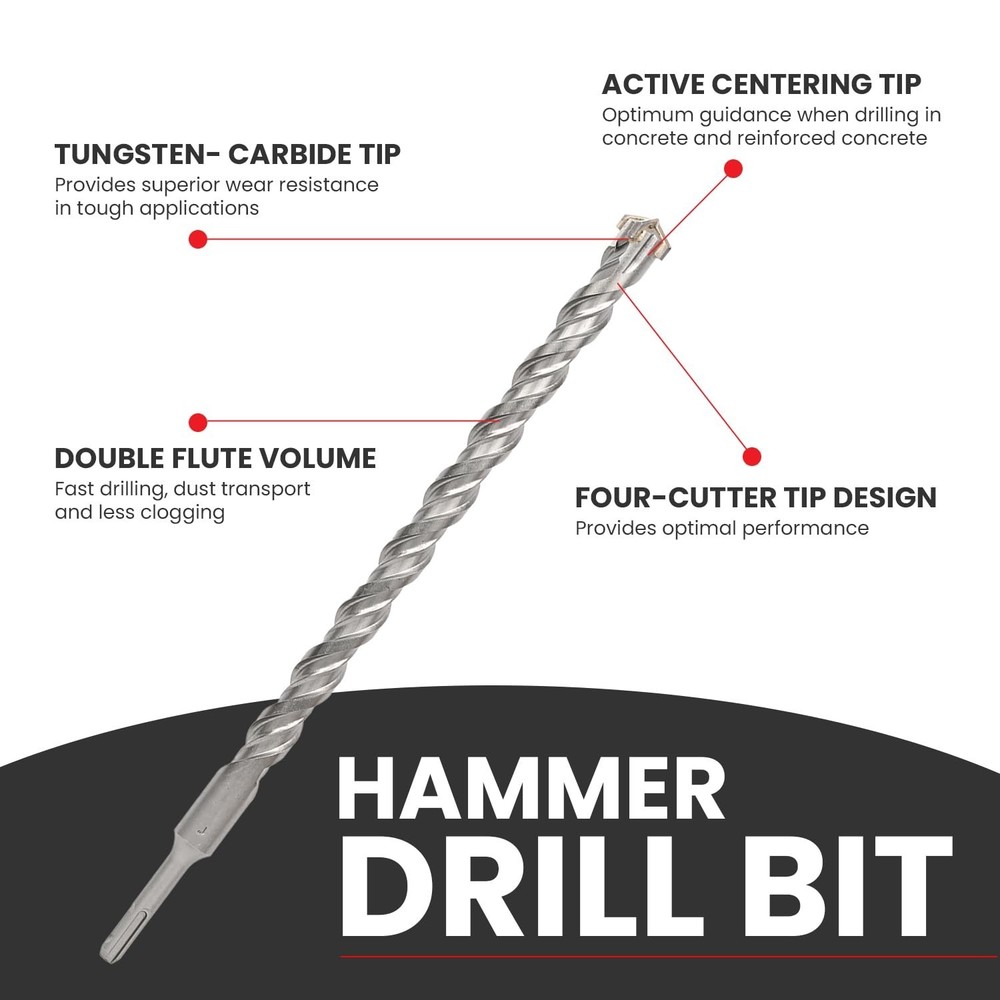 1-1/2 X 21 in SDS Plus Bits, Rotary Hammer Drill Bits, Carbide, Masonry Drill...