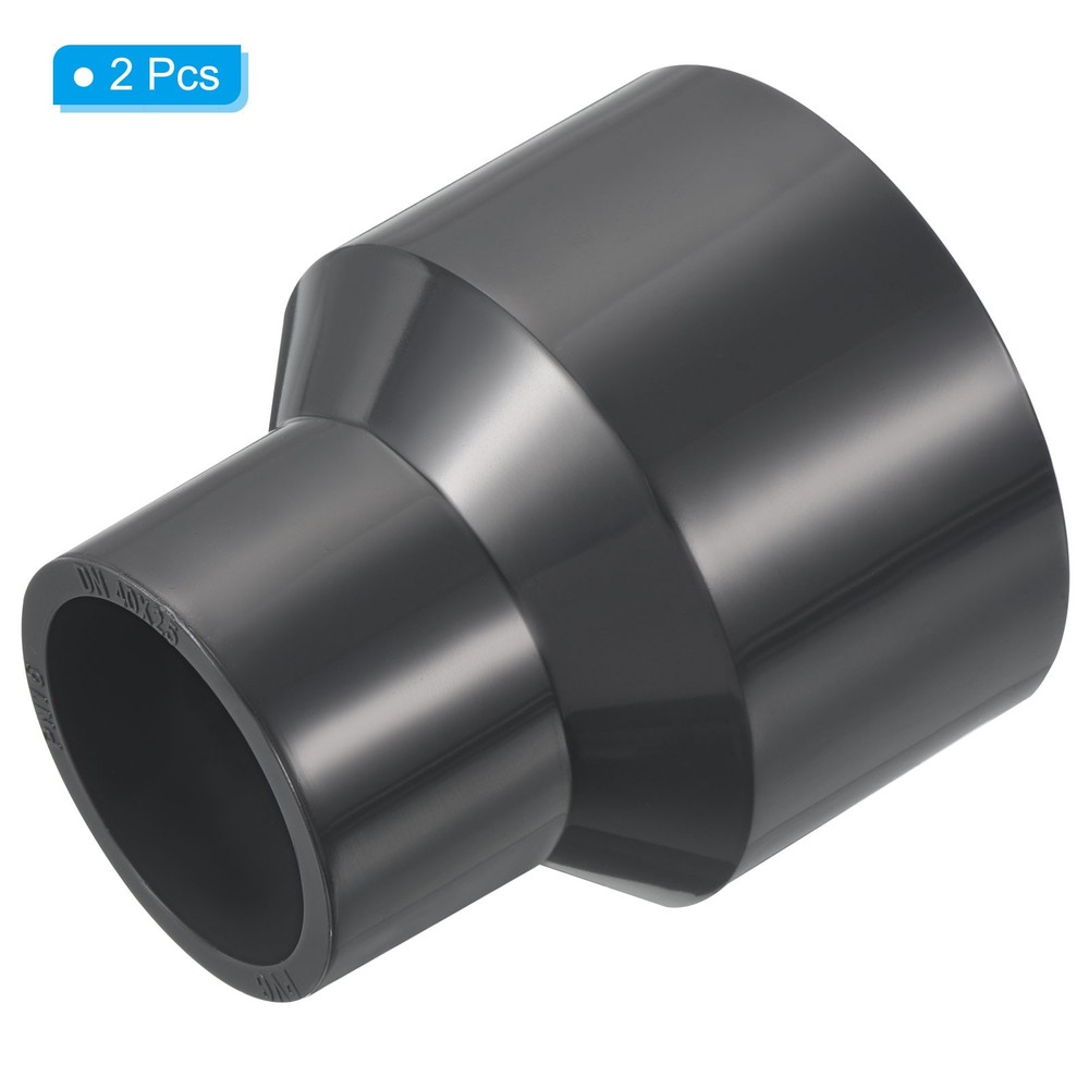 2pcs PVC Reducer Pipe Fitting 2x1.3" Socket Coupling Adapter Connector, Grey