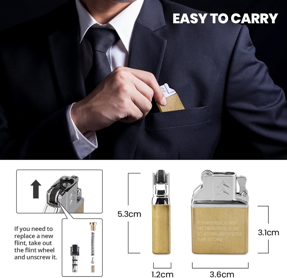 Durable Metal Butane Lighter Insert - Dual Torch & Soft Flame for Versatile Use