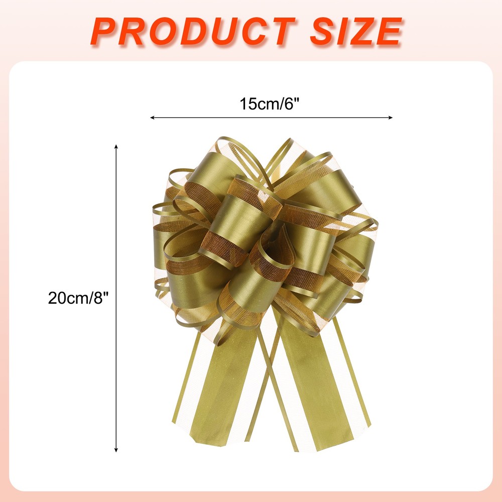 8pcs 6 Inch Large Big Pull Bow Gift Wrapping Ribbon for Presents, Gold