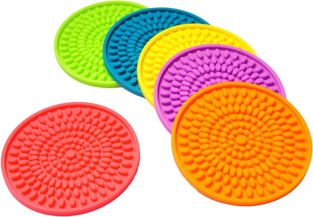 Colorful Silicone Drink Coasters 6 Pack Oval Deep Tray Set
