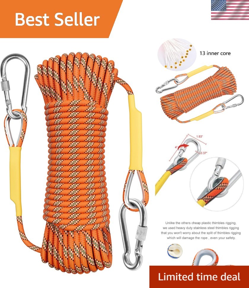 High-Performance Polyester Static Climbing Rope 32ft - 3300lbs Strength