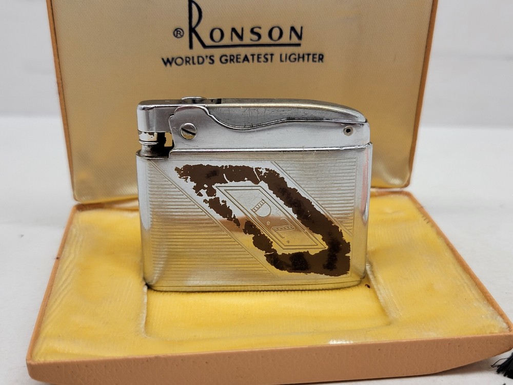 VTG RONSON ADONIS CIGARETTE LIGHTER SILVER W ORIGINAL BOX INSTRUCTIONS & BRUSH