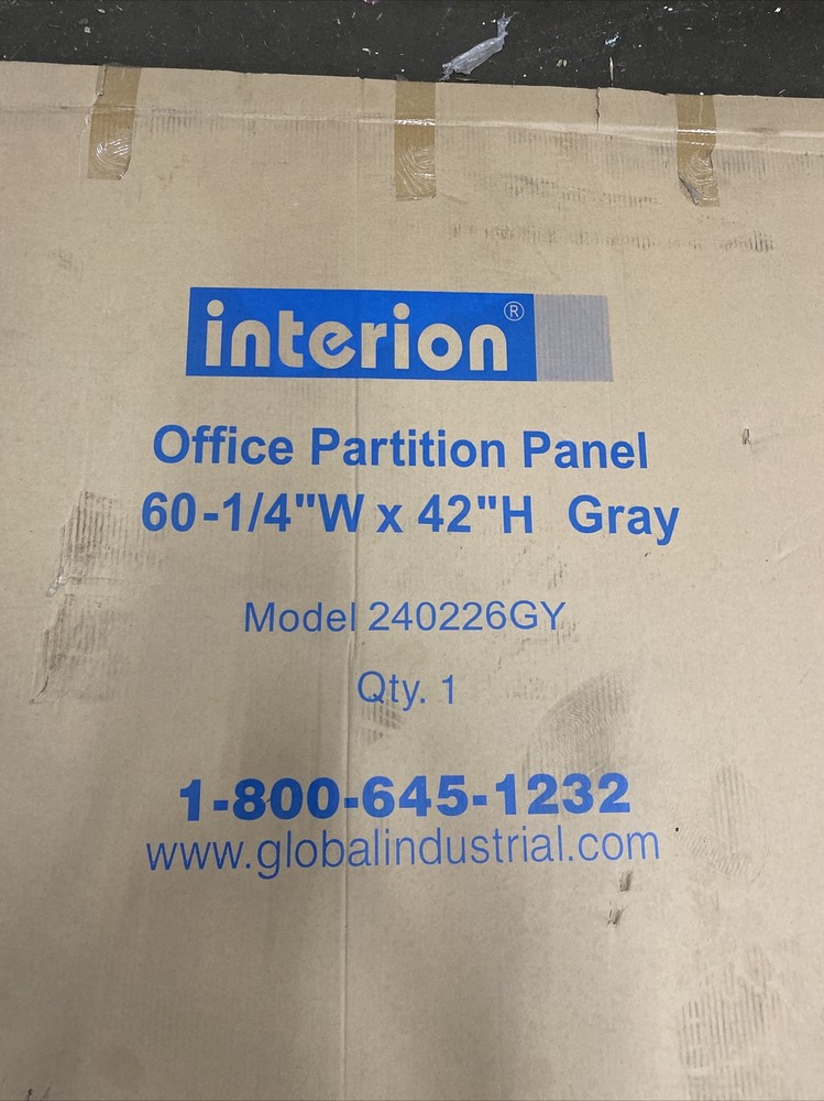 Interion Office Partition Panel 60-1/4” x 42” Gray W/ Leg Brackets