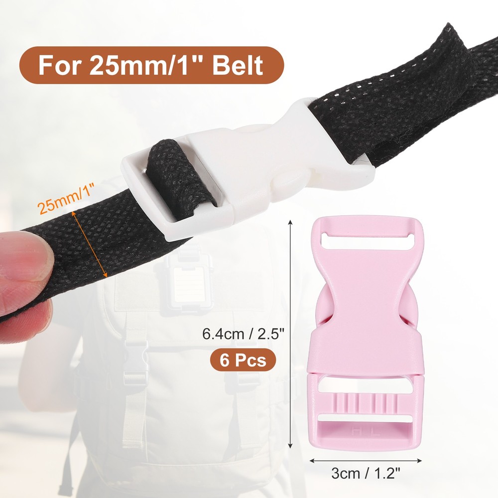6 Pack Quick Side Release Buckle, 1" Plastic Buckle Clip, Light Pink