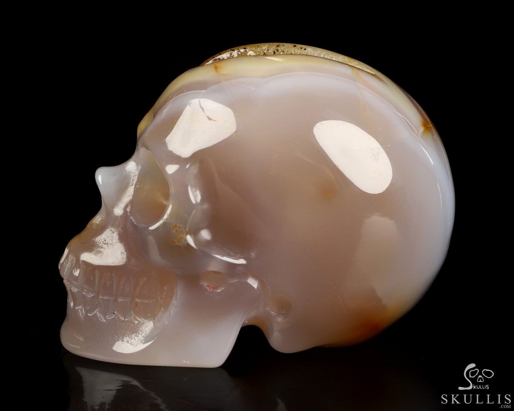2.0" Agate Geode Hand Carved Crystal Skull, Realistic