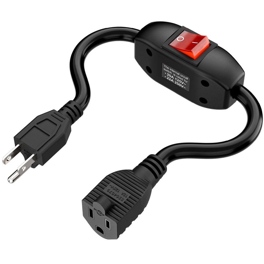 Inline On/Off Switch Extension Cord, Plugrand 3-Prong Household Black Color