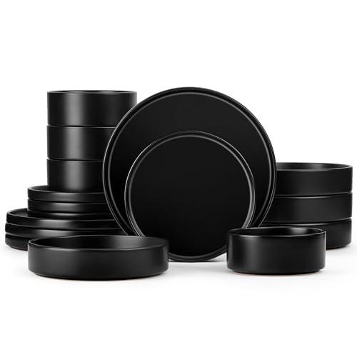Dinnerware Sets with Pasta Bowls for 4 Piece Dinner Salad 16 Matte Black