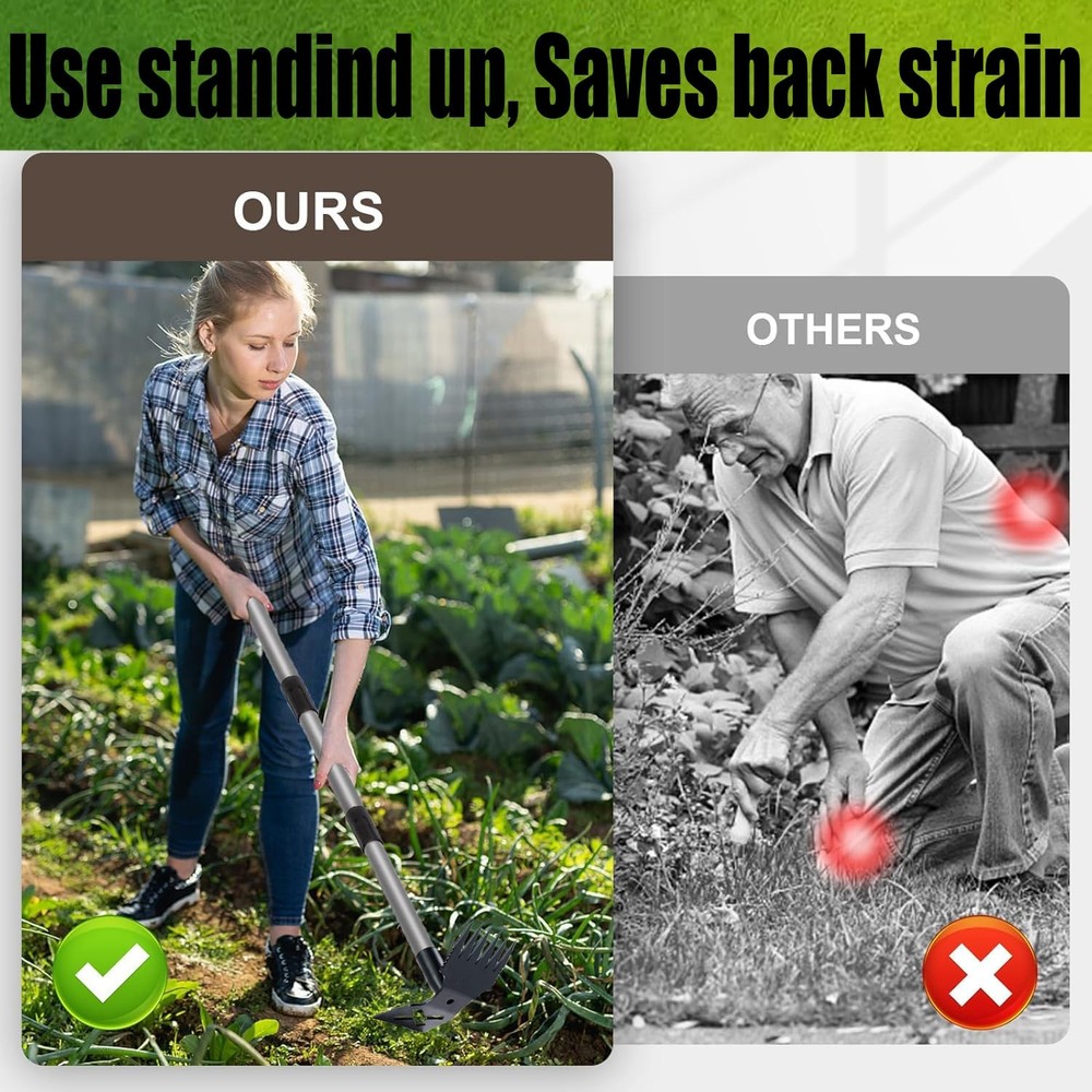 Weed Puller Tool with Long Handle, 60'' Weed Remover Weeding Tool, 2 in 1 Han...