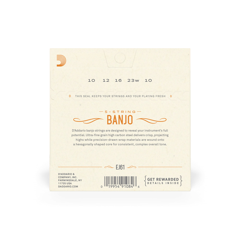 D'Addario EJ61 5-String Banjo Strings Set - Medium .010 - .023 (J61)