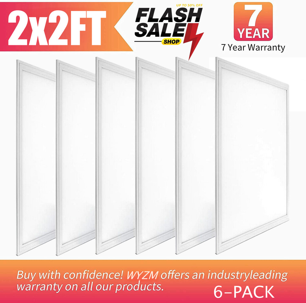 6Pack 2x2 FT LED Flat Panel Lights, Back-lit Drop Ceiling Lights, 0-10V Dimmable