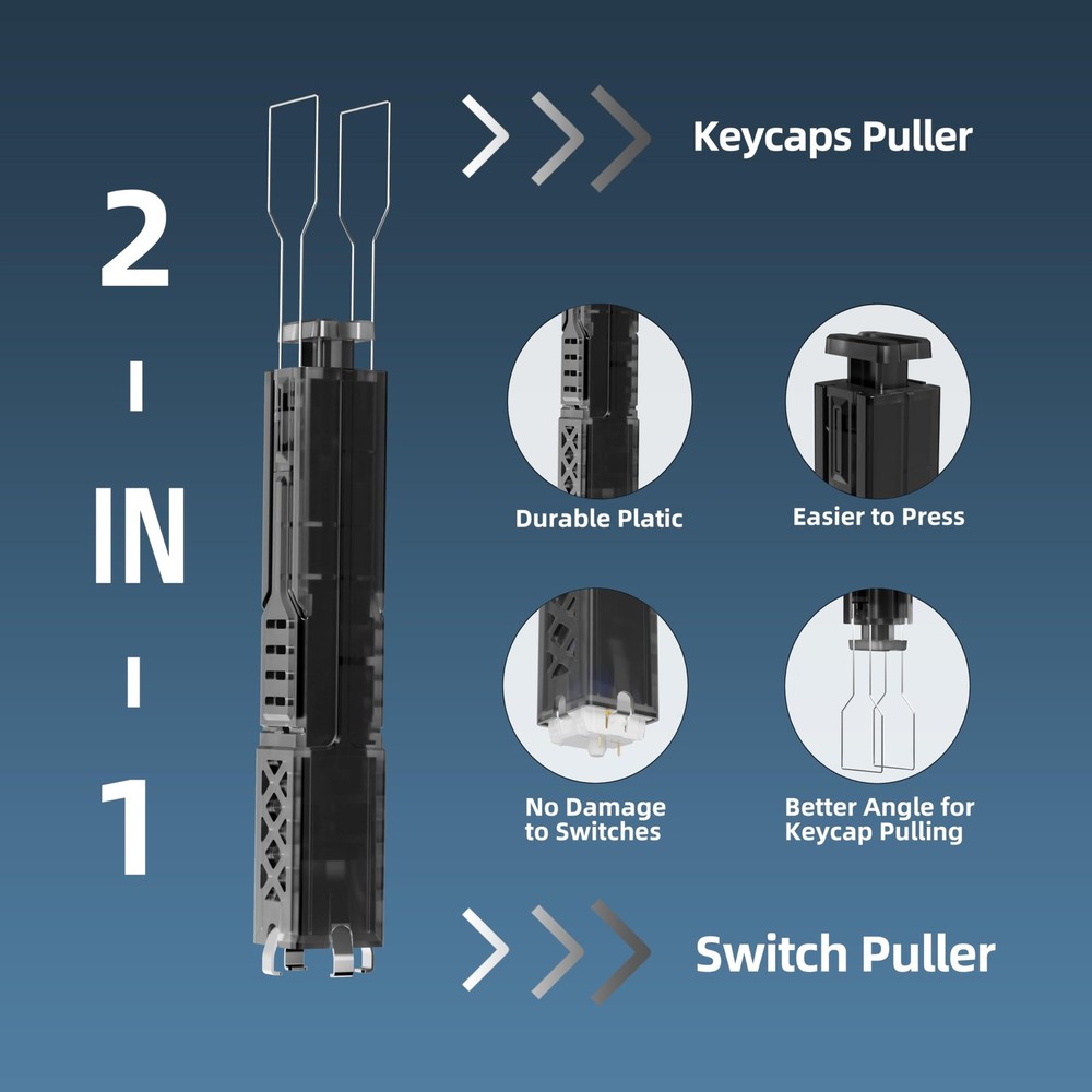 Translucent 2-in-1 Switch Keycap Puller 304 Stainless Steel Mechanical Black