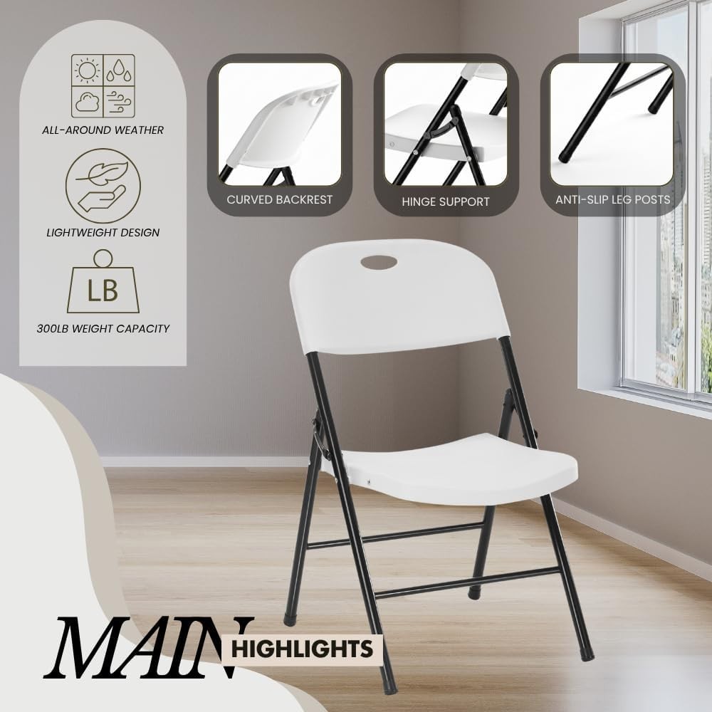 2-Pack Heavy Duty Plastic Folding Chair, 450 lbs Capacity Foldable Chairs