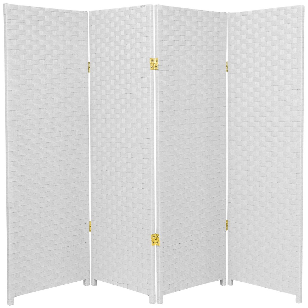 4 ft. Short Woven Fiber Folding Screen - White - 4 Panel