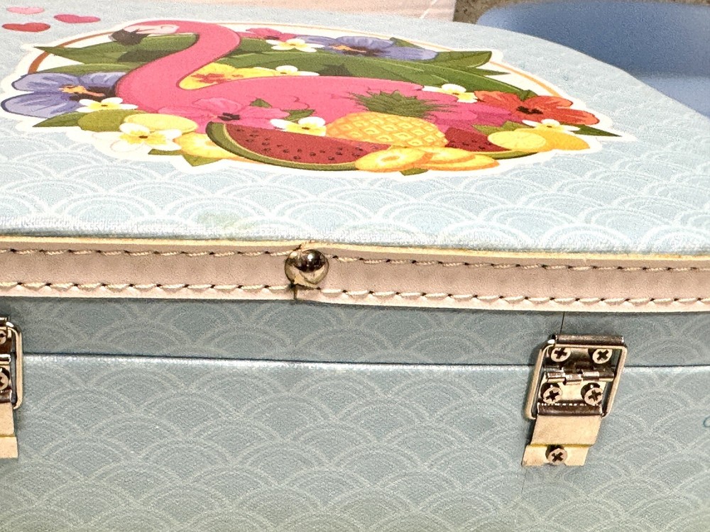 Flamingo Canvas Box Hinged Storage Suitcase 11x9x4