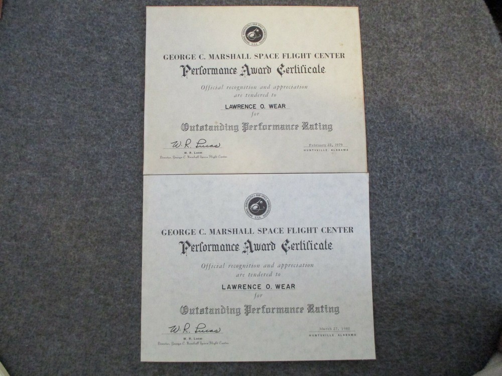 1978-80 NASA MSFC SPACE SHUTTLE PRELIMINARY FLIGHT CERTIFICATION INFO+AWARD CERT
