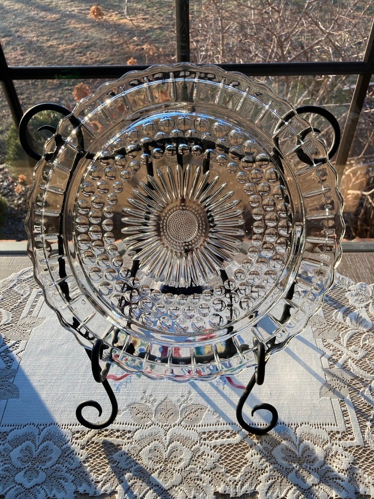 Federal Glass Sunflower Bubble Pattern Footed 11.25" Diameter ~.5" Tall