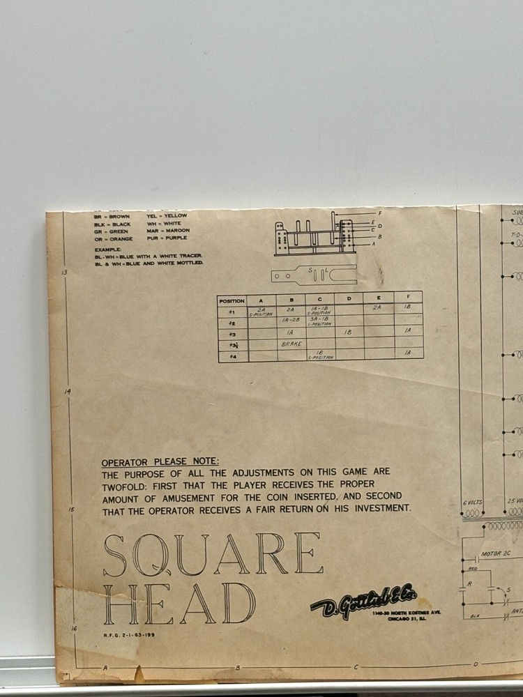 ORIGINAL-GOTTLIEB-SQUARE HEAD-PINBALL-SCHEMATICS