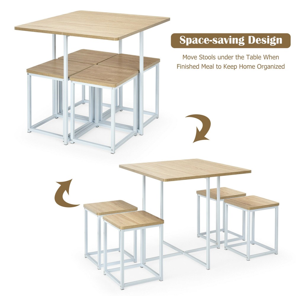 5 Piece Dining Table And Chairs Set Metal Legs Compact Space Bar Pub Kitchen