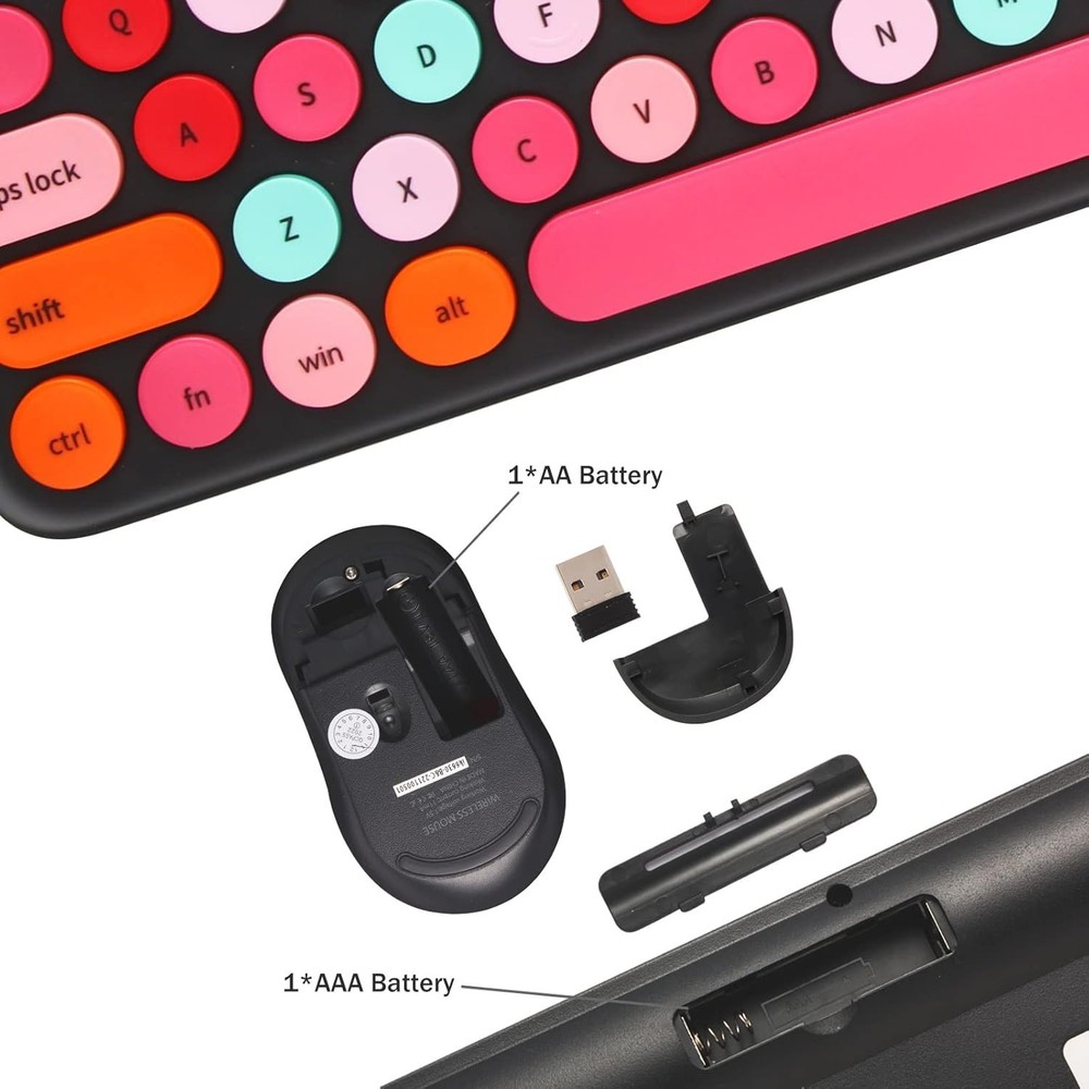 Retro Typewriter Wireless Keyboard Mouse Combo with Round Keycaps Black