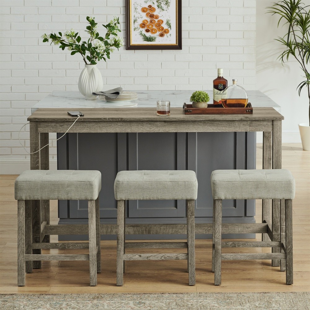 4 Piece Bar Table Set Counter Height Kitchen Pub Table with 3 Bar Stools