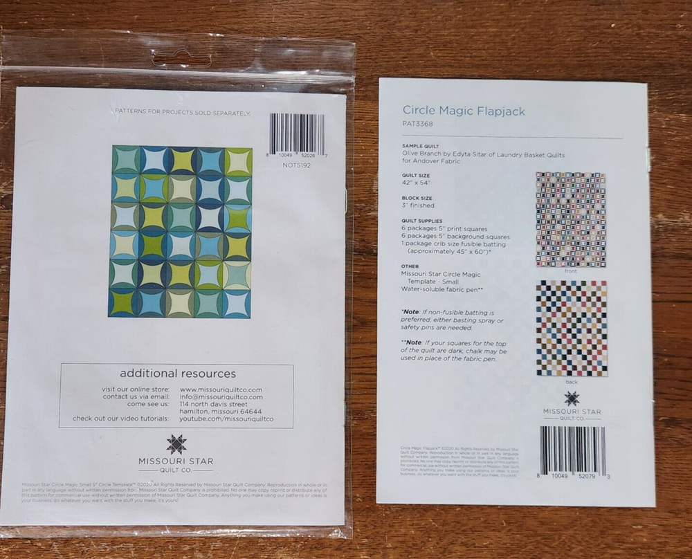 Missouri Star Quilt Co. -Circle Magic Small Template plus Flapjack Pattern - NEW