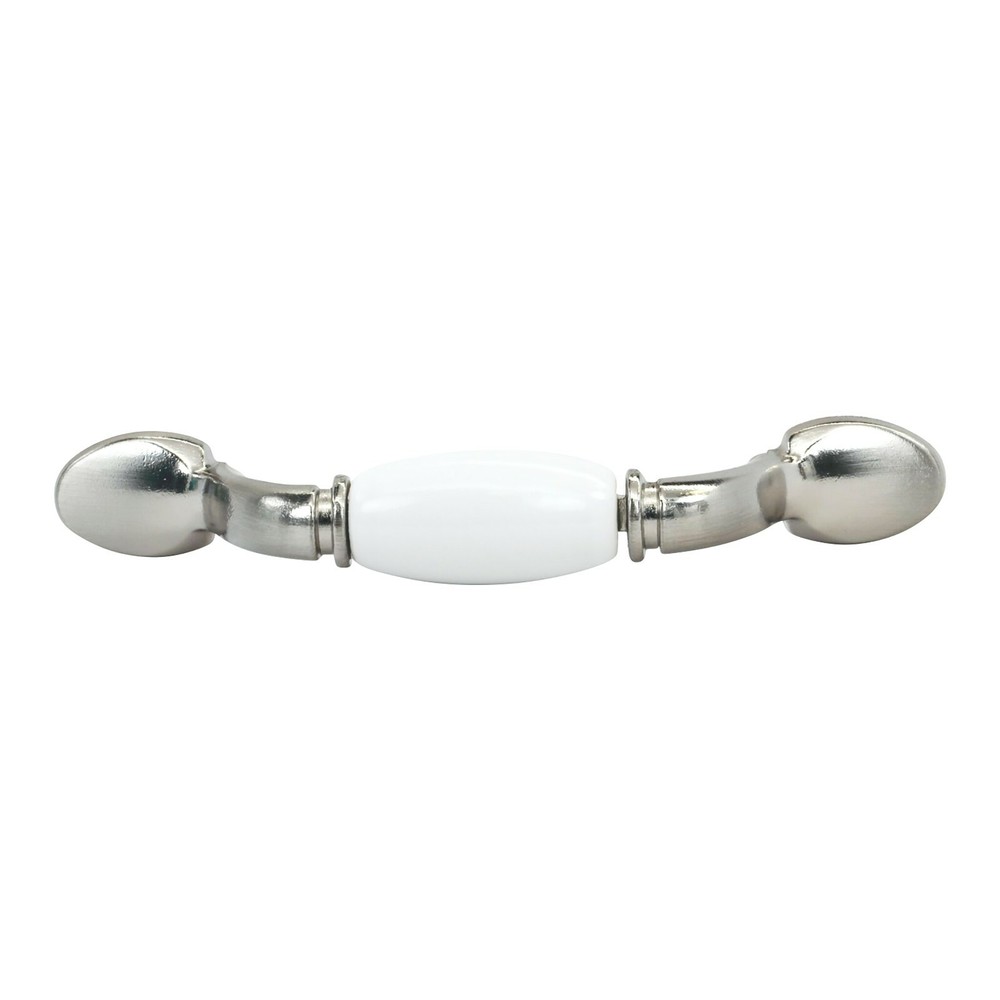 25x Sumo 3" Center Brushed Nickel / White Kitchen Cabinet Pull Handle P208376BN