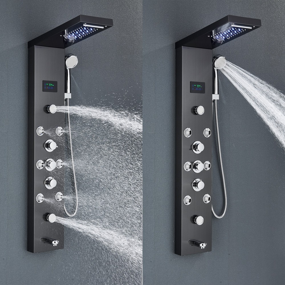 LED Shower Panel Tower System Stainless Steel Multi-Function Body Massage Jets